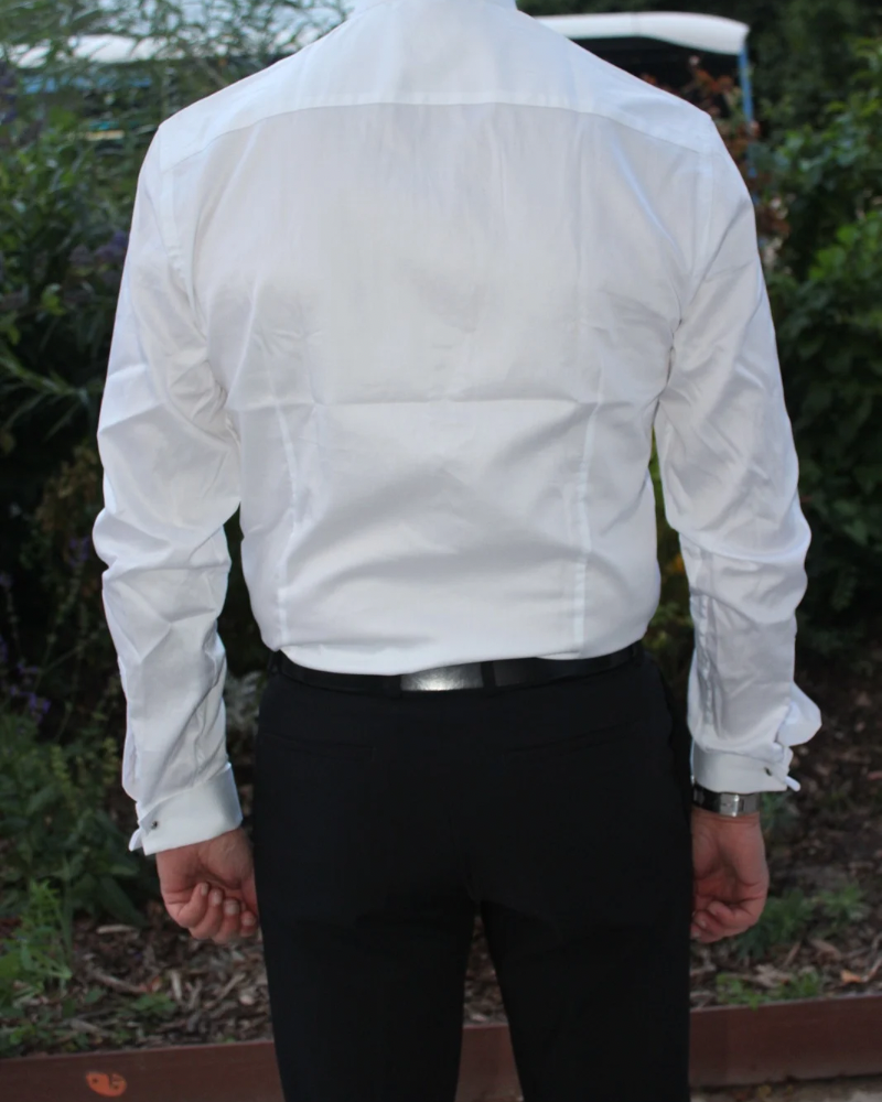 Chemise ajustée cérémonie col cassé poignée mousquetaire 100% coton noble