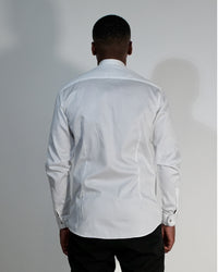 Chemise ajustée prestige - Poignets mousquetaires - Col cassé - Bouton noir-100% coton