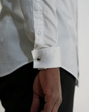 Chemise ajustée prestige - Poignets mousquetaires - Col cassé - Bouton noir-100% coton