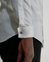 Chemise ajustée prestige - Poignets mousquetaires - Col cassé - Bouton noir-100% coton