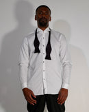 Chemise ajustée prestige - Poignets mousquetaires - Col cassé - Bouton noir-100% coton